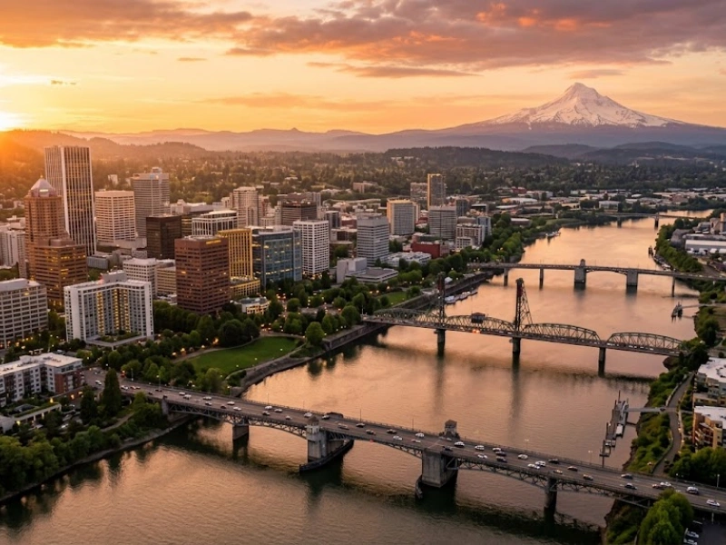 Portland Oregon skyline at sunset for bookkeeping services in Oregon