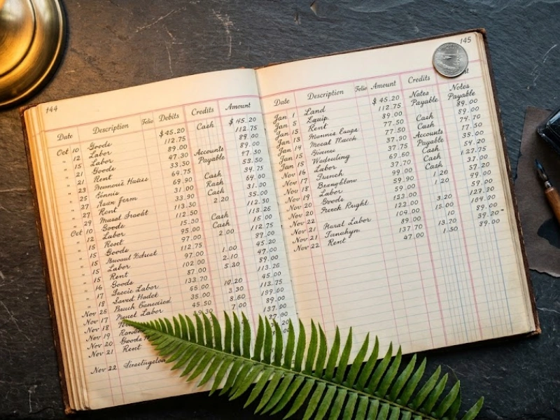 Vintage accounting ledger representing bookkeeping services in Oregon records