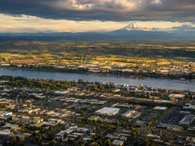 Aerial view of Vancouver WA and Columbia River representing bookkeeping services in Vancouver, WA