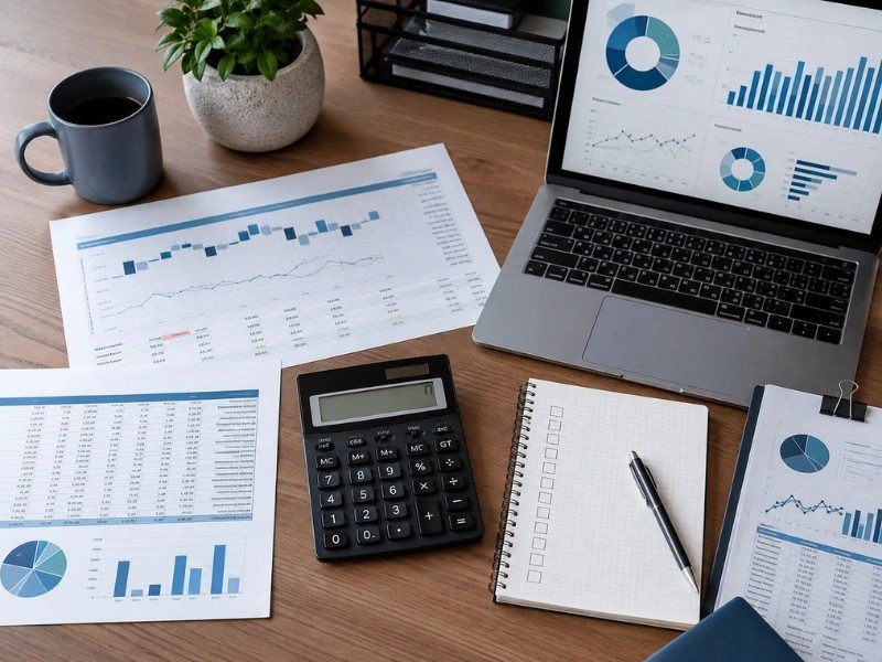 Financial reports, KPI dashboard, and calculator representing CFO services in Vancouver WA analysis