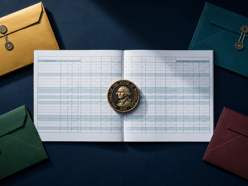 Payroll ledger with Washington State seal representing payroll services in Vancouver, WA