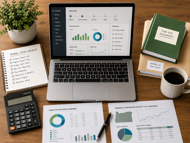 QuickBooks setup guide with Oregon CAT tracking and payroll checklist for QuickBooks Consulting in Oregon