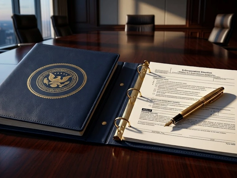 S-Corporation election form and binder representing S-corp tax preparation services