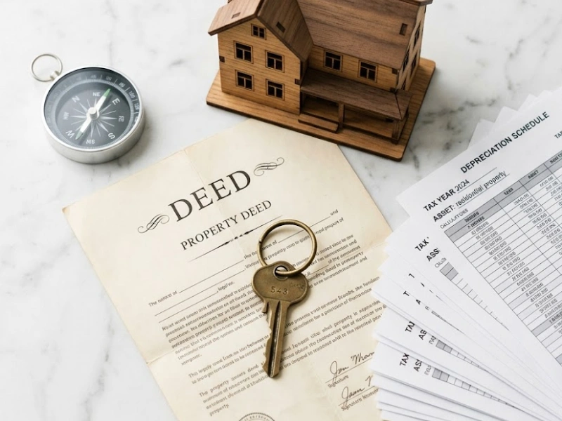 Property deed and depreciation schedule for real estate investor S-corp tax preparation services