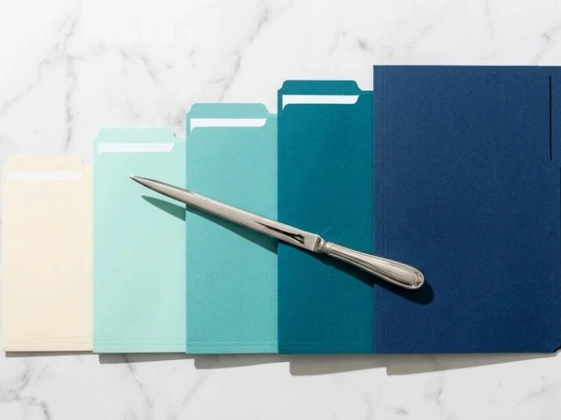 Organized blue file folders with letter opener for tax preparation in Oregon returns