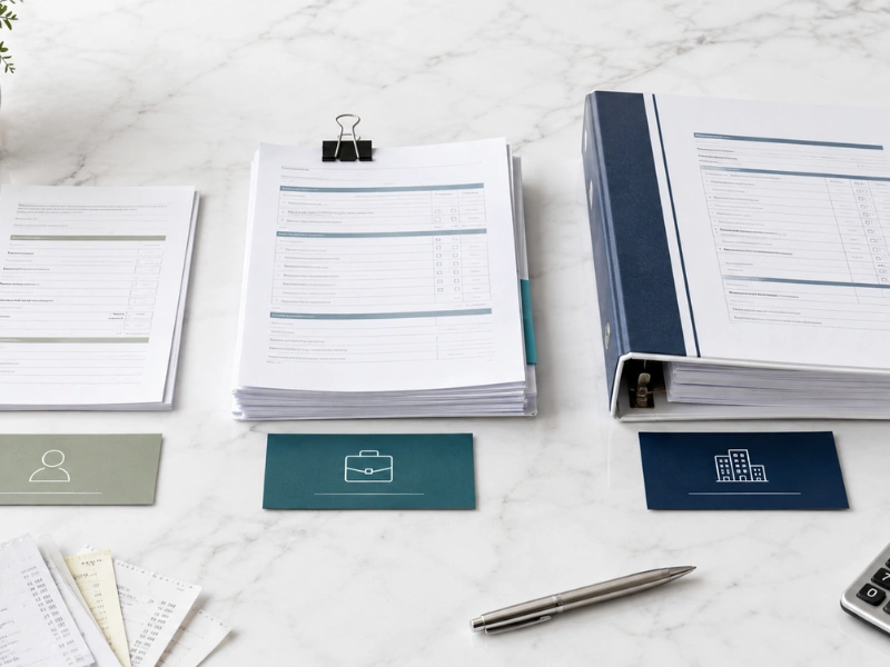 Individual, business, and corporate return stacks representing tax preparation services in Vancouver WA