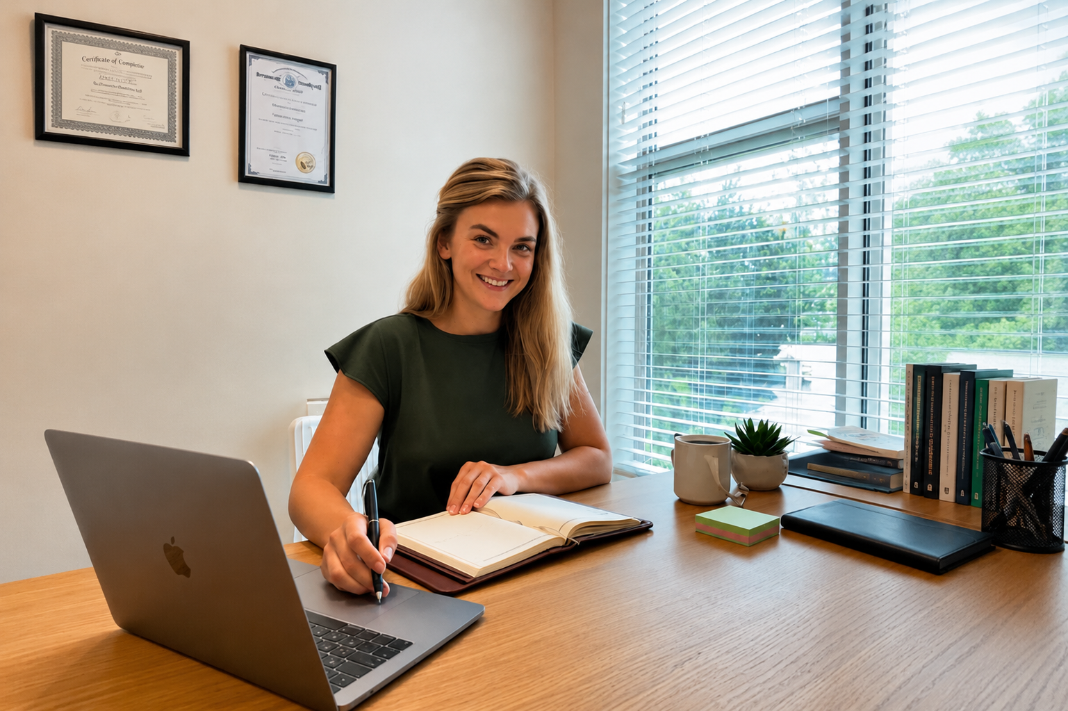 Maya Slivkov at her office desk