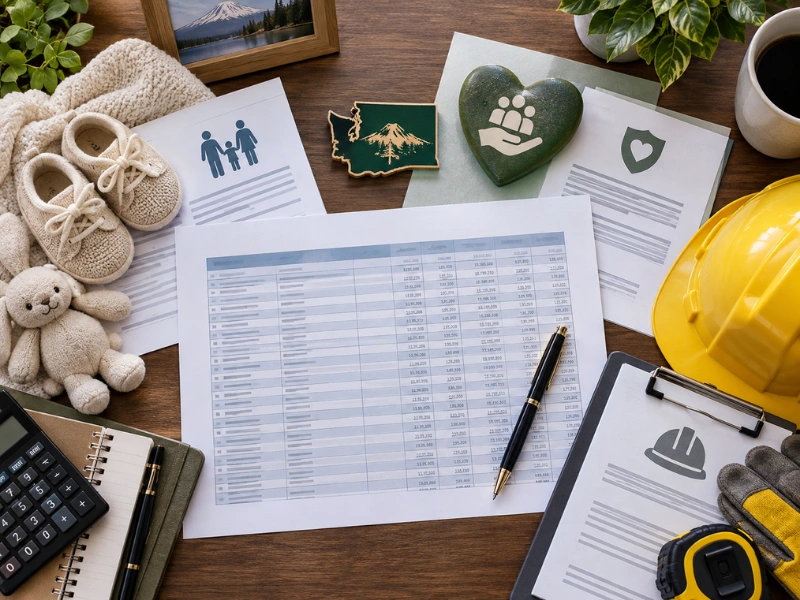 Washington PFML, L&I, and WA Cares Fund payroll spreadsheet representing payroll company obligation